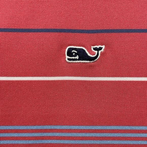 Vineyard Vines Polo Shirt Mens Medium Red Striped Performance Golf RFR Whale - Picture 6 of 12
